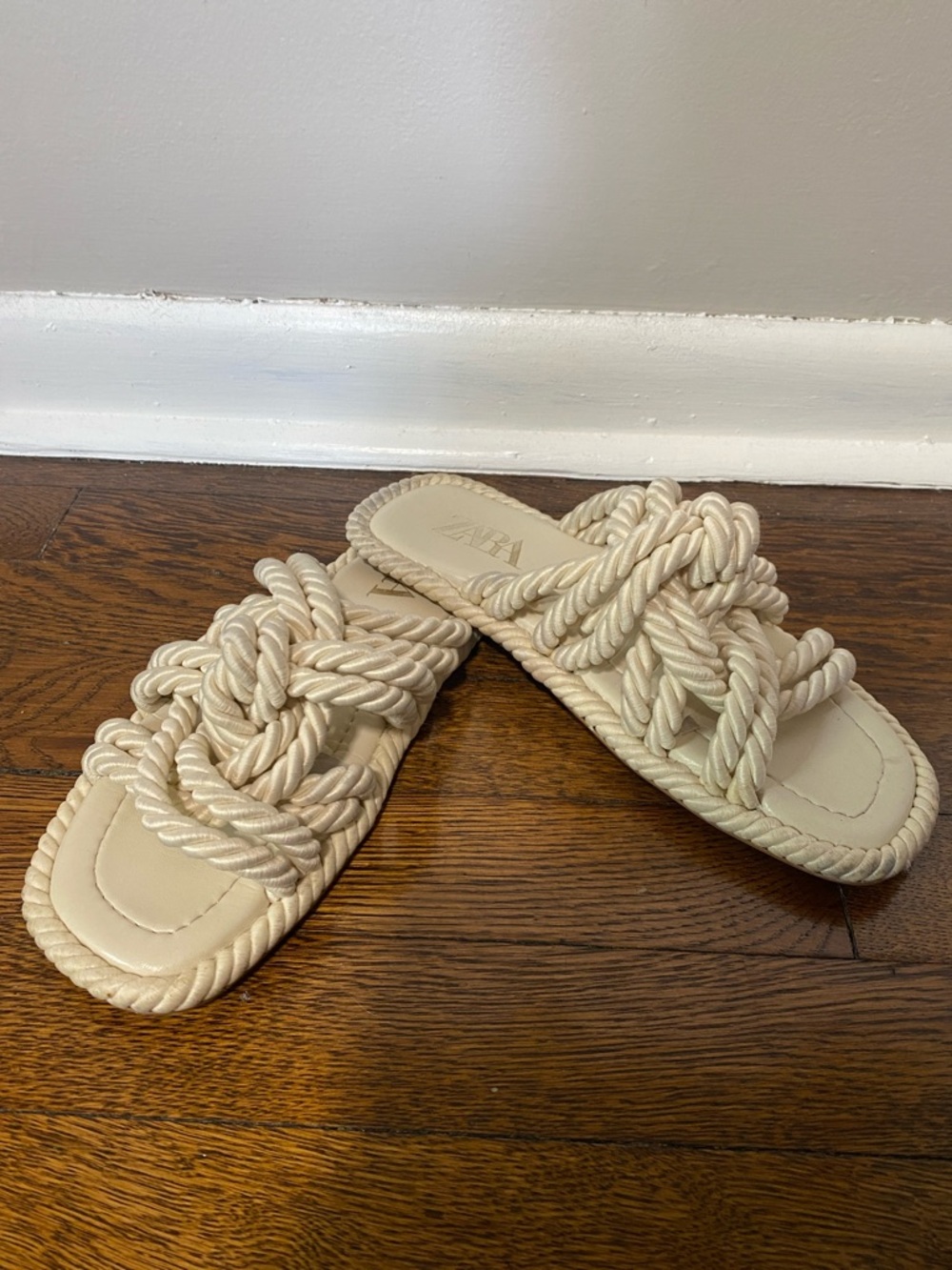 ZARA Beige Knotted Rope Slide Sandals Size 38